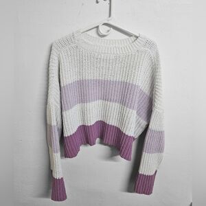 Moon & Madison Lavender Striped Cropped Sweater Boho Knit M